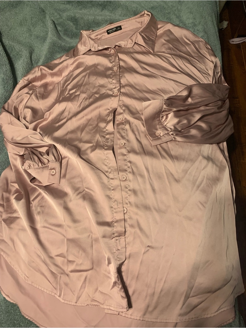 Oversized Satin Button-Up Shirt in Light Pink